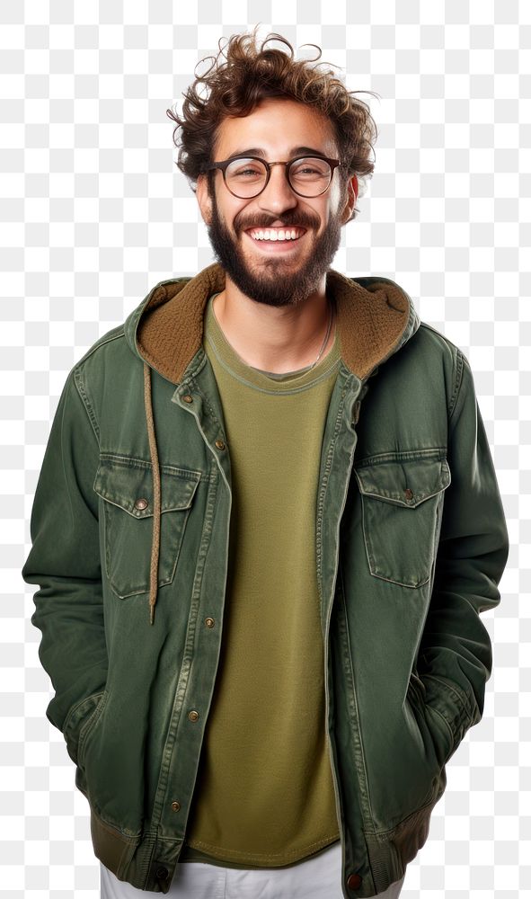 PNG Authentic caucasian bearded man with glasses of toothy smiling dressed casual portrait jacket adult. AI generated Image…