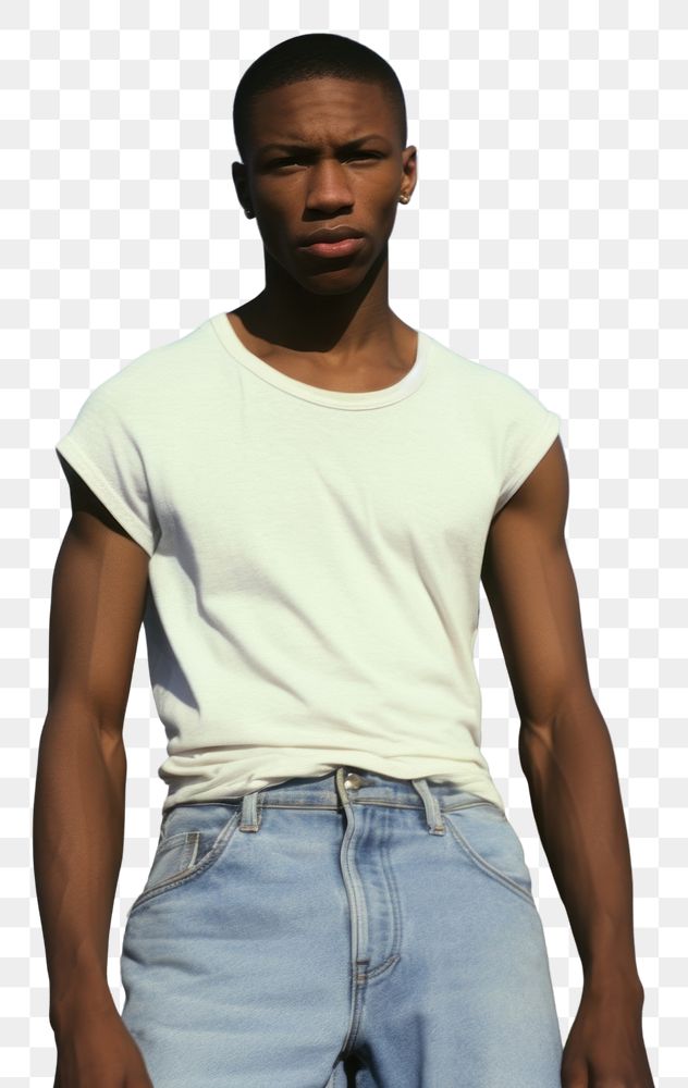 PNG White tank top and jeans poses portrait standing t-shirt. AI generated Image by rawpixel.