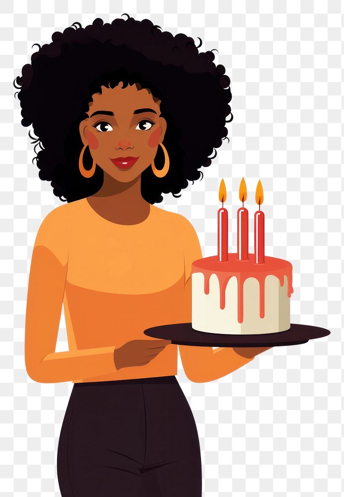PNG Black woman birthday dessert cartoon. AI generated Image by rawpixel.