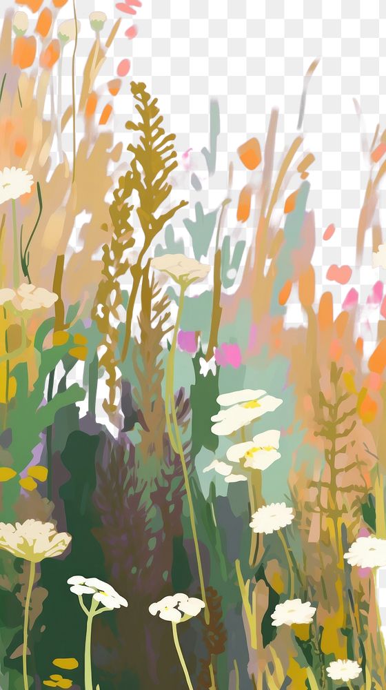 PNG Flowers field outdoors painting nature. AI generated Image by rawpixel.