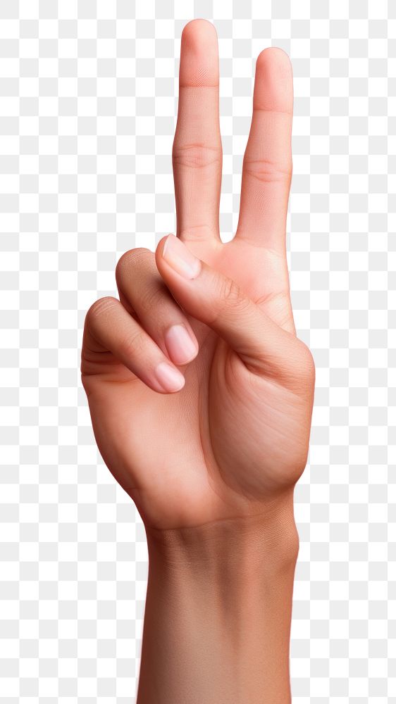 PNG  Hand doing peace sign pose finger fingernail gesturing. AI generated Image by rawpixel.