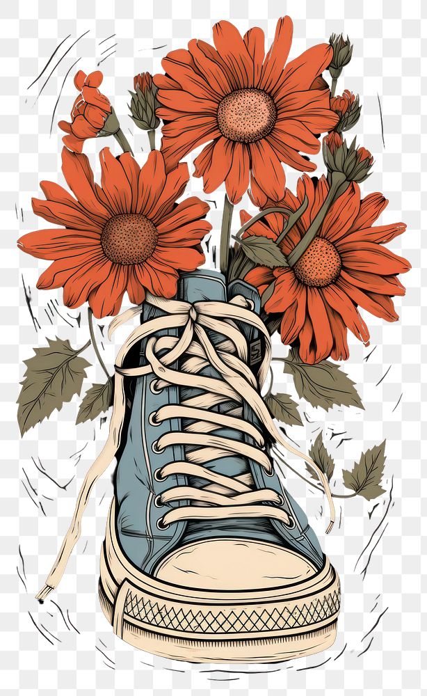 PNG Flower inside sneakers footwear pattern plant