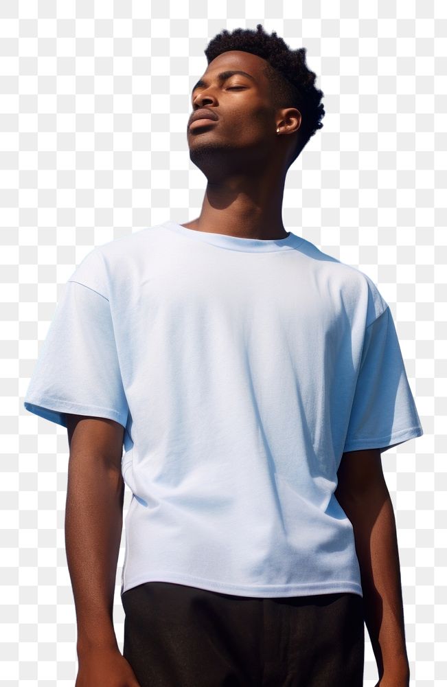 PNG Black male t-shirt blue sky. AI generated Image by rawpixel.