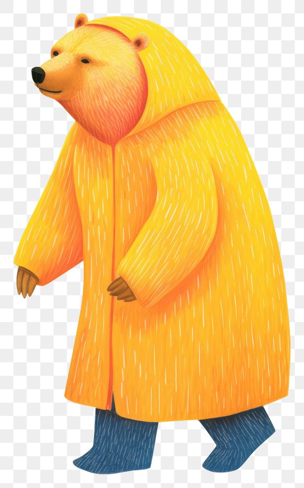 PNG Full body bear yellow rain coat raincoat mammal representation. AI generated Image by rawpixel.
