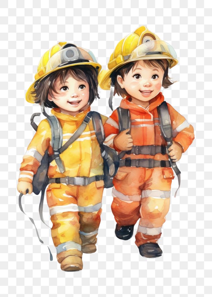 PNG  Firefighter cartoon helmet child. AI generated Image by rawpixel.