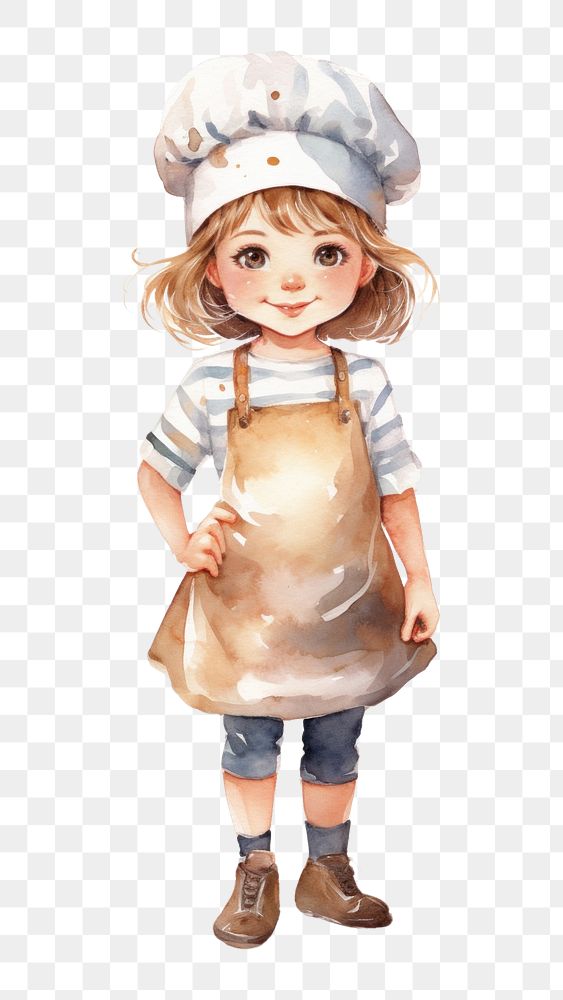 PNG  Cute Children Baker cartoon white background portrait. AI generated Image by rawpixel.