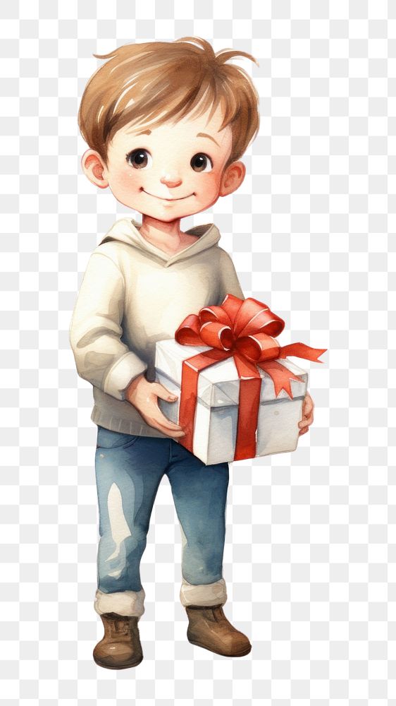 PNG  Happy boy celebrating holding cartoon gift. AI generated Image by rawpixel.
