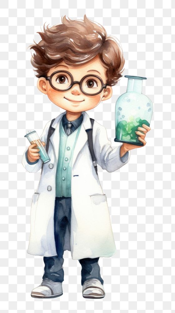 PNG  Cute scientist portrait cartoon white background. AI generated Image by rawpixel.