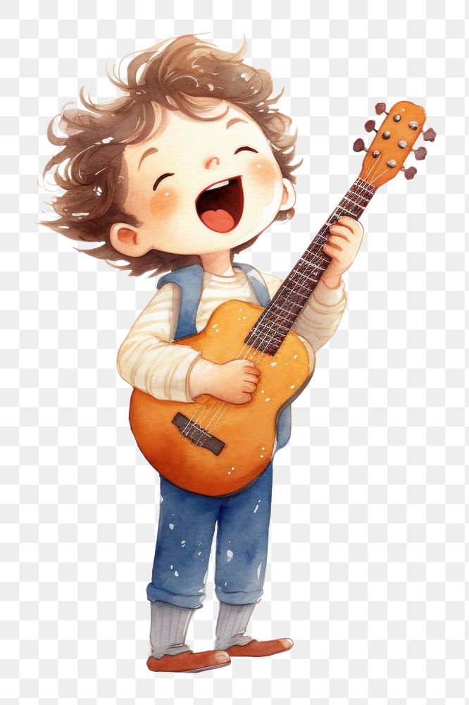 PNG  Cartoon guitar cute white background. AI generated Image by rawpixel.
