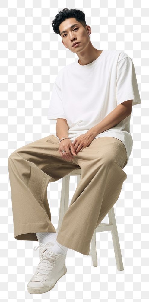 PNG A Chinese man sitting fashion white background. AI generated Image by rawpixel.