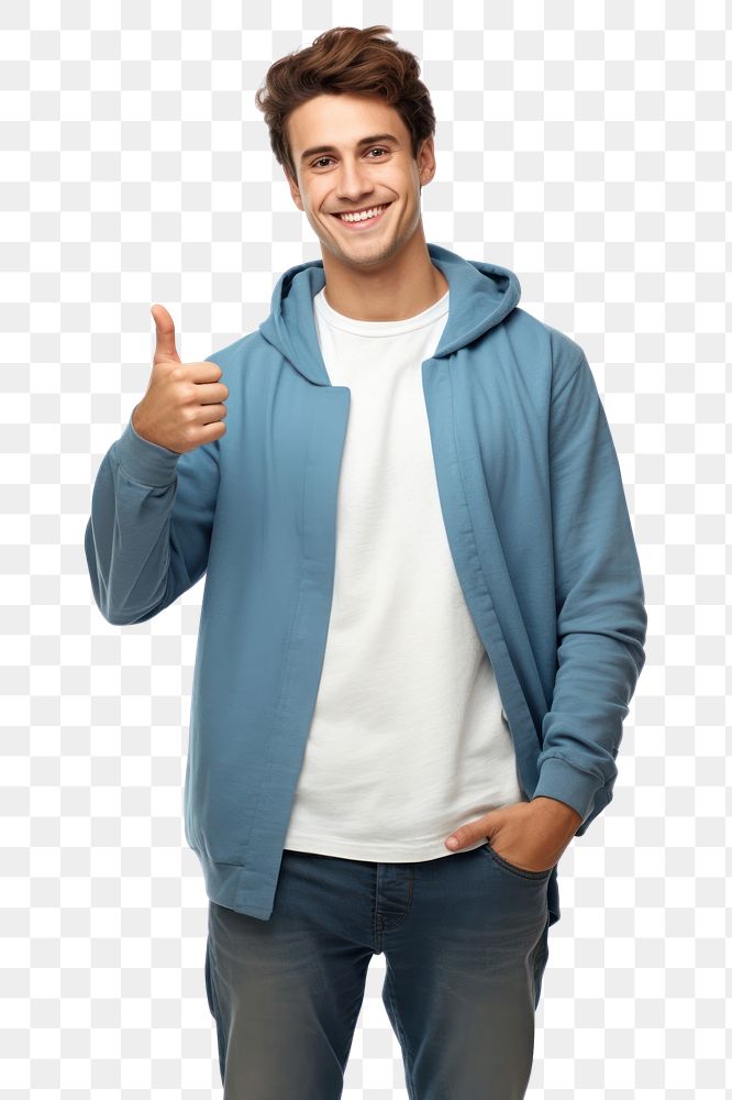 PNG Young smiling man showing OK sign sweatshirt sweater sleeve. 