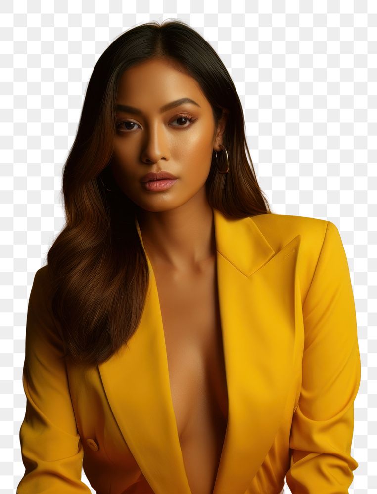 PNG Filipino woman portrait yellow adult. AI generated Image by rawpixel.