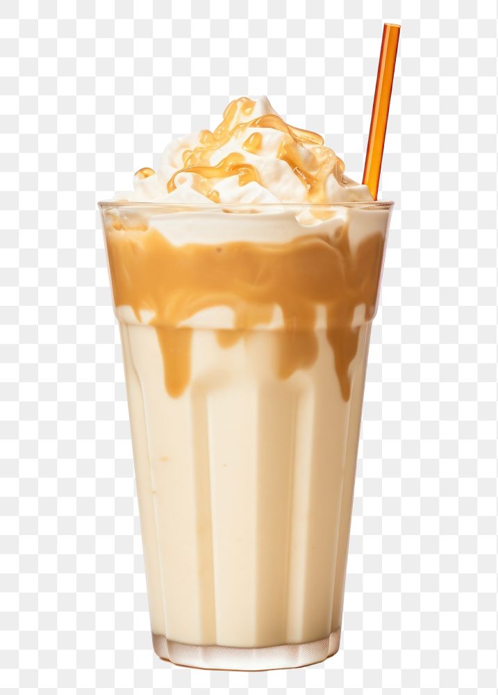 PNG  A caramel milkshake smoothie dessert drink. AI generated Image by rawpixel.