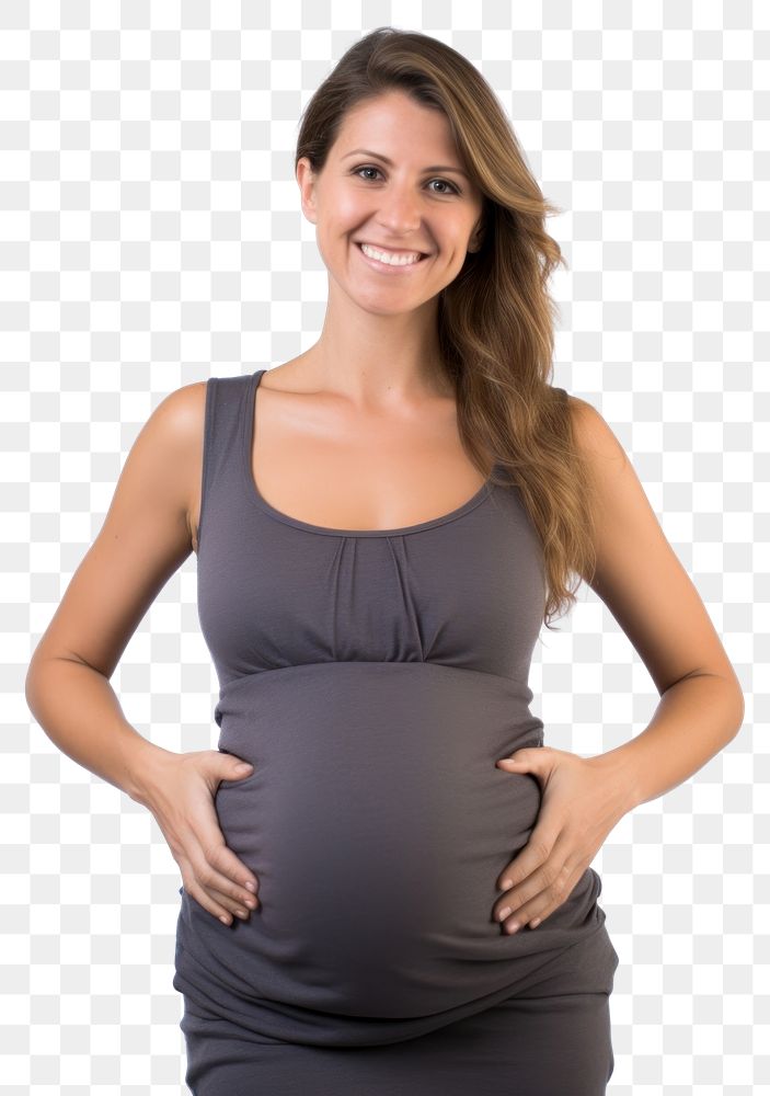 PNG A happy woman with touching her belly pregnant portrait adult. AI generated Image by rawpixel.