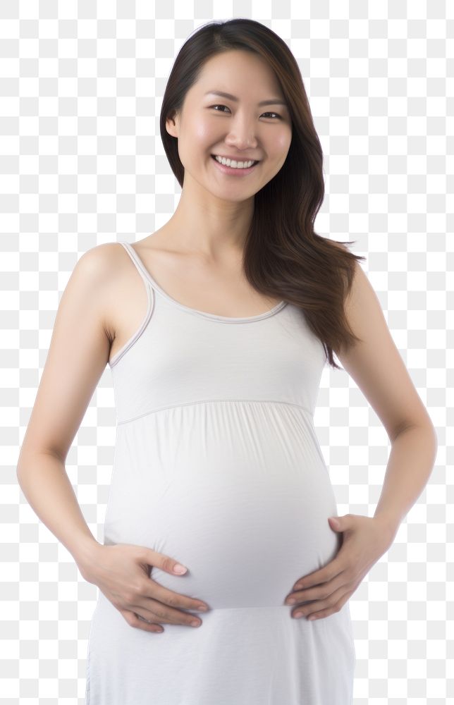 PNG A happy woman with touching her belly pregnant portrait smile. AI generated Image by rawpixel.