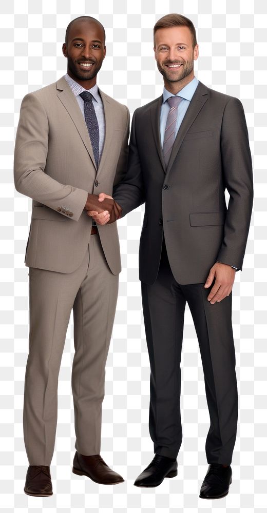 PNG Businessmen making handshake with partner standing blazer tuxedo. AI generated Image by rawpixel.