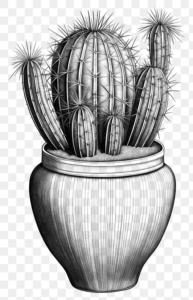 PNG A mini cactus pot sketch plant houseplant. AI generated Image by rawpixel.