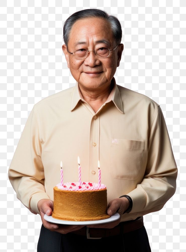 PNG Senior taiwanese man cake birthday dessert. AI generated Image by rawpixel.