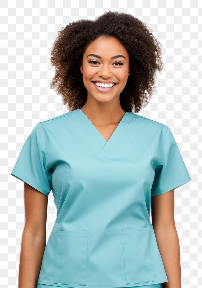PNG African-American woman Scrub suit smiling sleeve. AI generated Image by rawpixel.