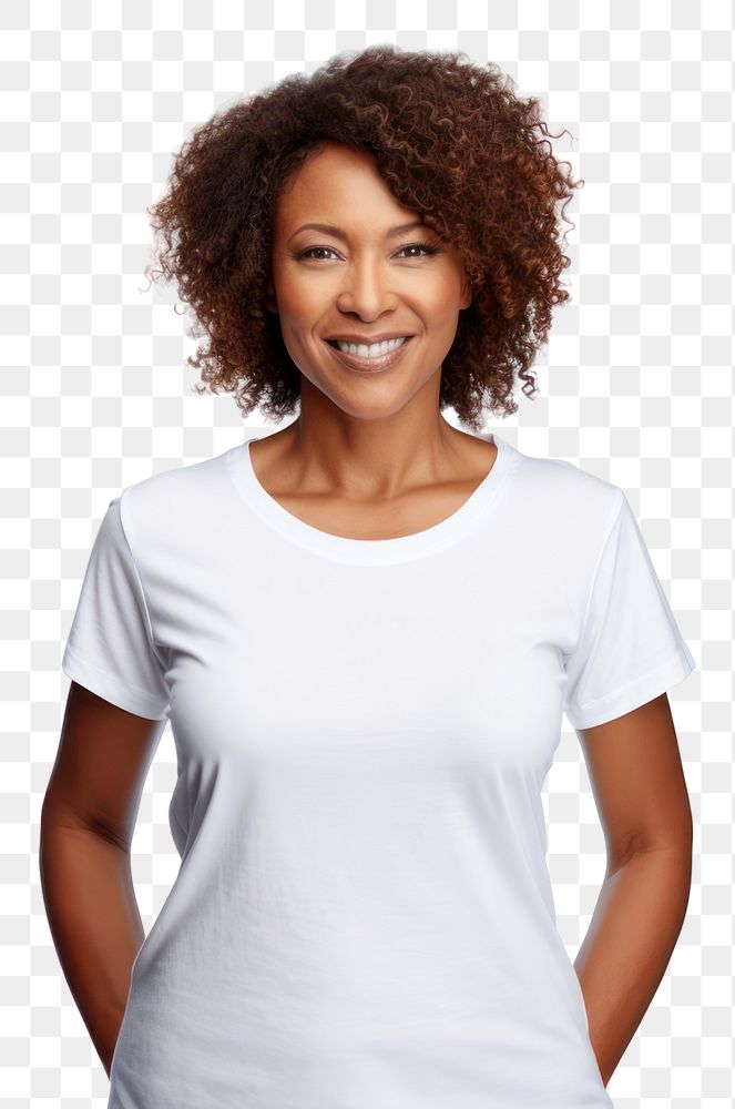 PNG  African american middle age women standing t-shirt sleeve pocket. AI generated Image by rawpixel.