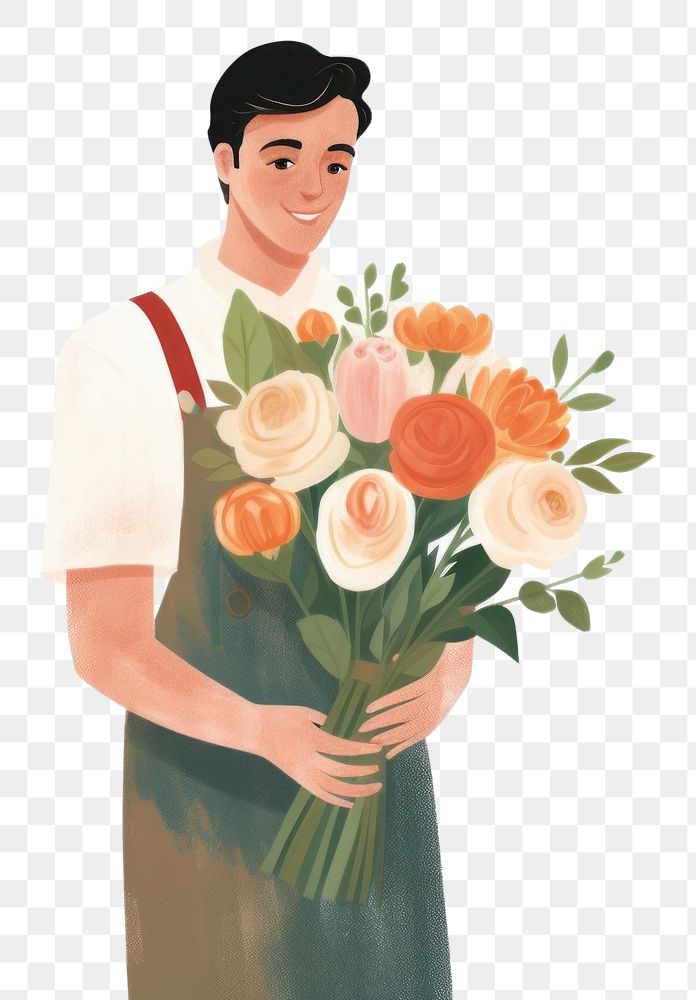 PNG Florist man wearing apron and holding flower plant rose creativity. AI generated Image by rawpixel.