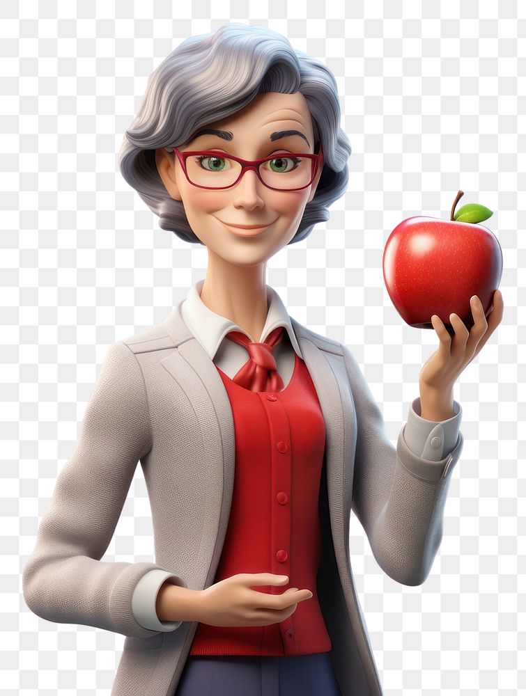 PNG  Female science teacher holding apple glasses cartoon adult. 