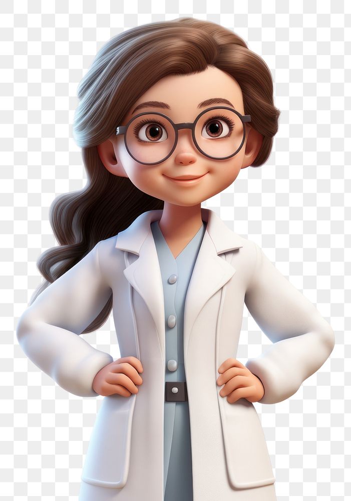 PNG  Young girl in lab coat cartoon adult white background