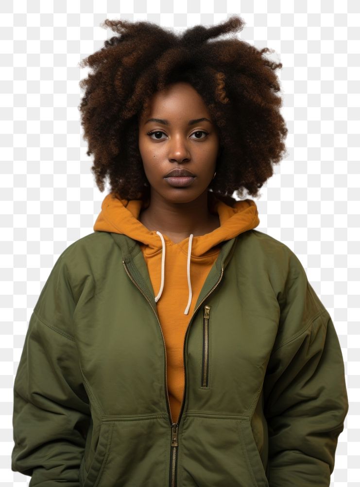 PNG  Black woman sweatshirt portrait jacket. AI generated Image by rawpixel.