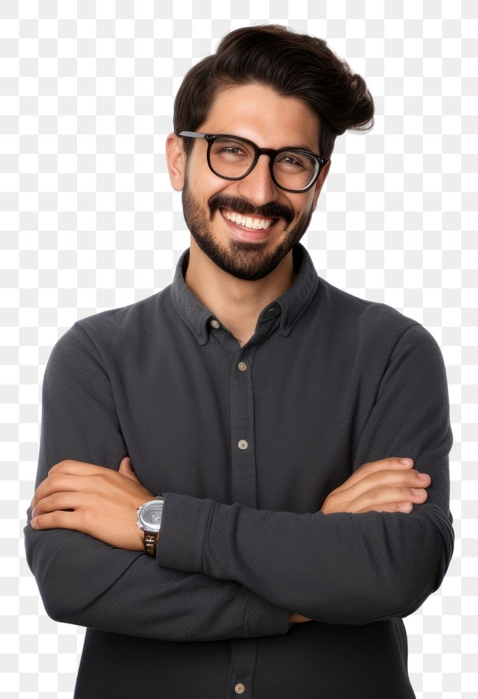 PNG  Man glasses smile portrait. AI generated Image by rawpixel.