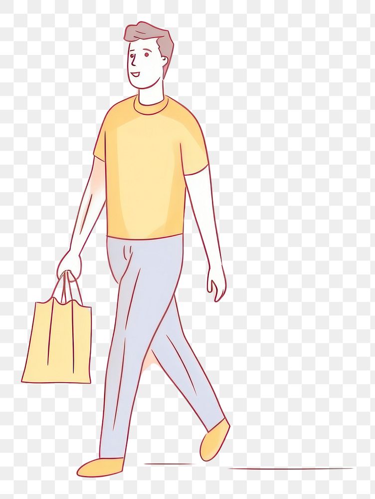 PNG Man walking holding shopping bag cartoon drawing sketch. AI generated Image by rawpixel.