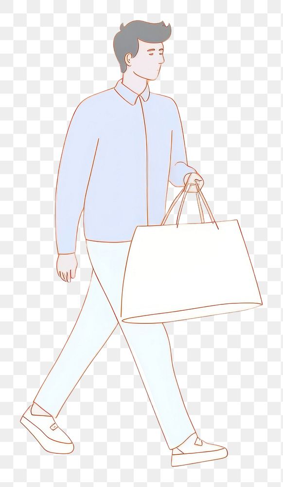 PNG Man walking holding shopping bag cartoon adult line. AI generated Image by rawpixel.