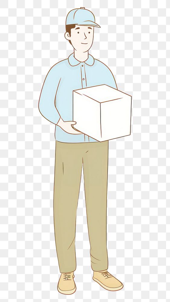 PNG Man wearing cap holding box cardboard cartoon paper. AI generated Image by rawpixel.