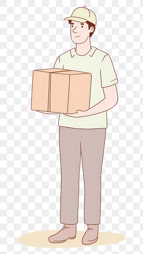 PNG Man wearing cap holding box cardboard cartoon adult. AI generated Image by rawpixel.