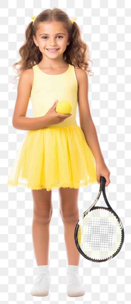 PNG Little girl with tennis racket and ball holding sports skirt child. AI generated Image by rawpixel.