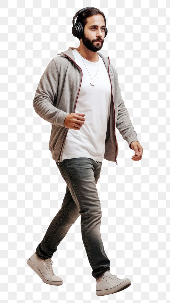 PNG A man headphones walking adult. AI generated Image by rawpixel.