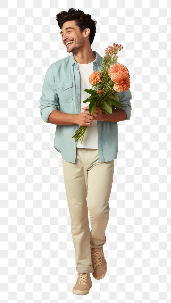 PNG A happy man holding flowers standing portrait adult. AI generated Image by rawpixel.