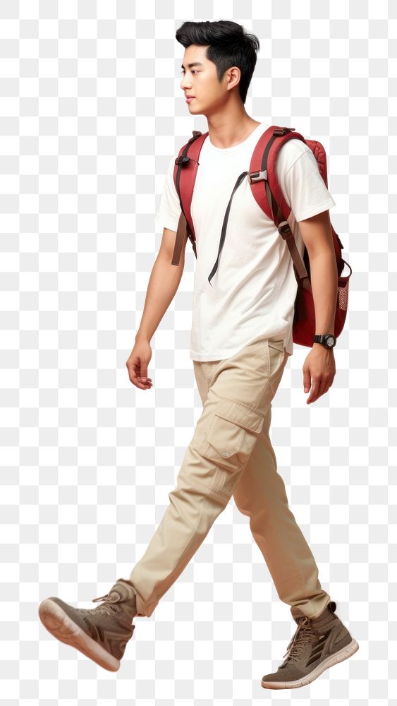 PNG Korean student walking footwear backpack. AI generated Image by rawpixel.