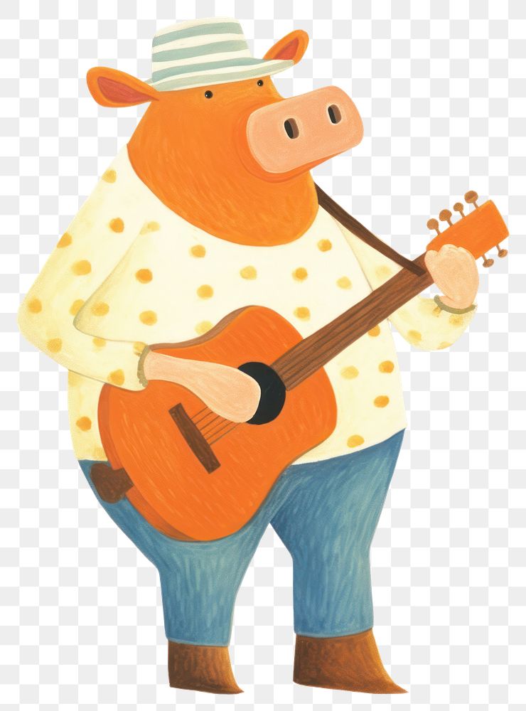 PNG Cow playing guiter guitar white background representation. AI generated Image by rawpixel.
