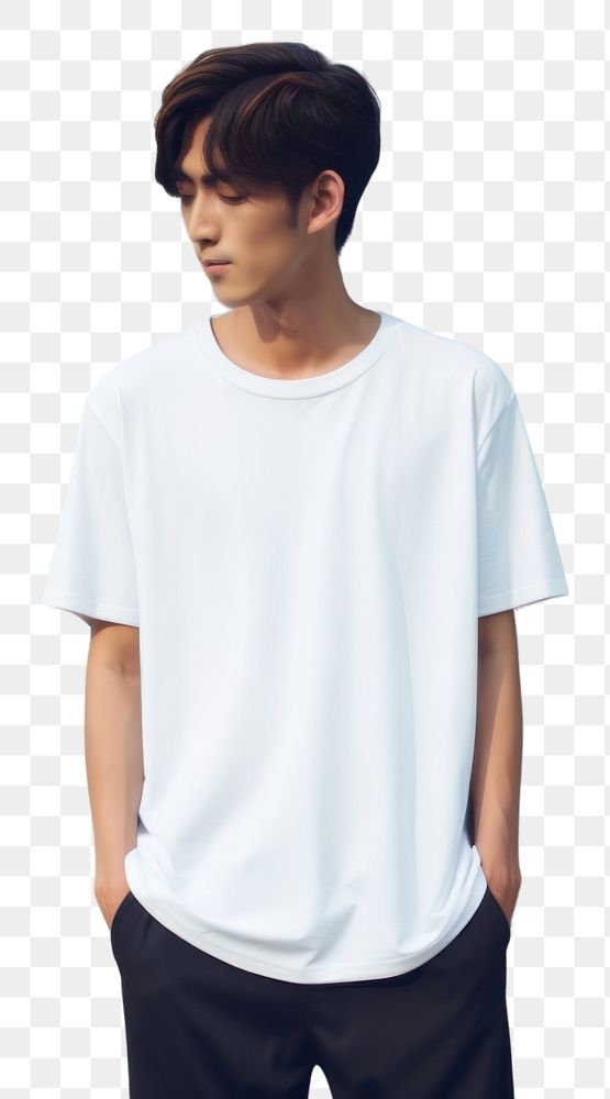 PNG A human wearing white tee t-shirt sleeve outerwear. AI generated Image by rawpixel.
