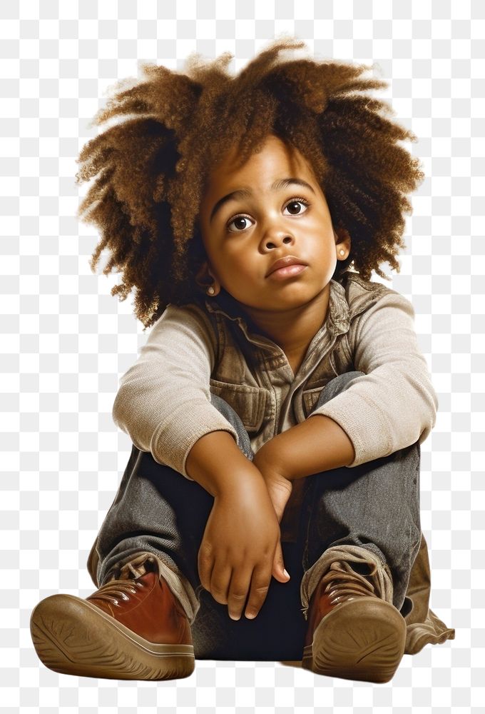 PNG African american child portrait sitting photography. AI generated Image by rawpixel.