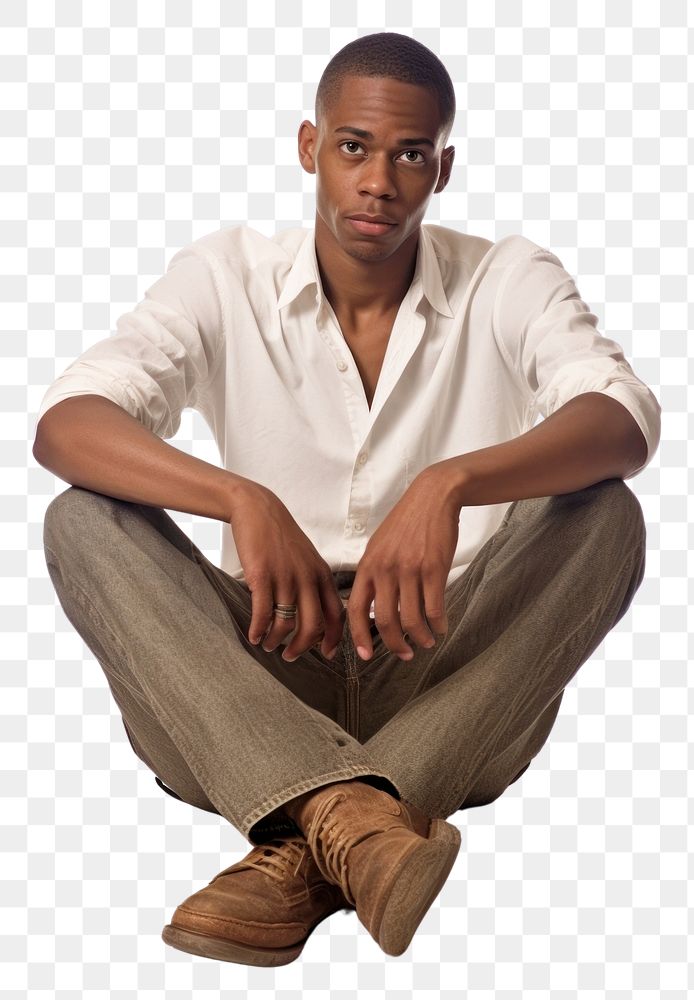 PNG African american sitting footwear adult contemplation. AI generated Image by rawpixel.