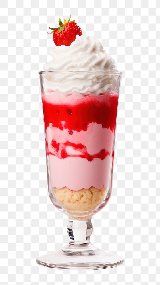 PNG Fountain glass of Strawberry milkshake cream strawberry dessert. AI generated Image by rawpixel.