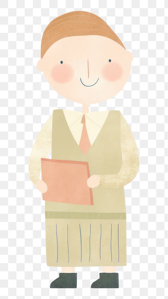 PNG Teacher character holding book white background creativity cardboard. AI generated Image by rawpixel.