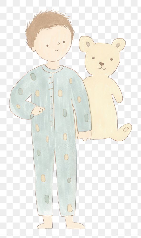 PNG Boy in pajamas character holding teddy bear drawing sketch mammal. AI generated Image by rawpixel.