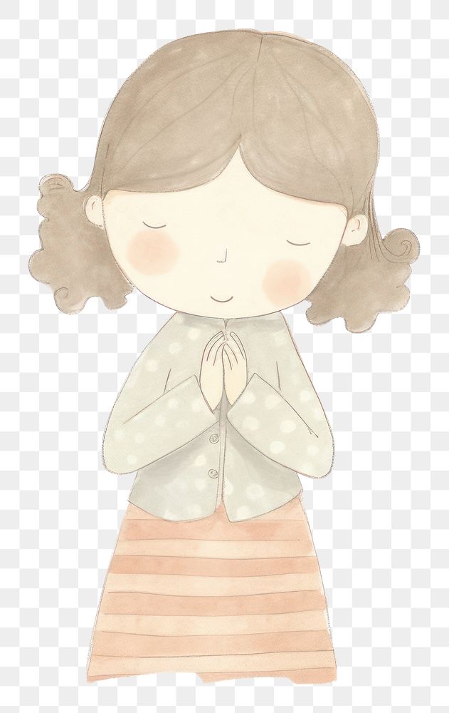 PNG Girl praying drawing sketch white background. AI generated Image by rawpixel.