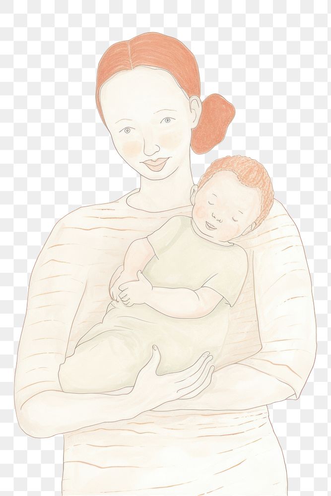 PNG Mother holding new born baby portrait drawing sketch. AI generated Image by rawpixel.