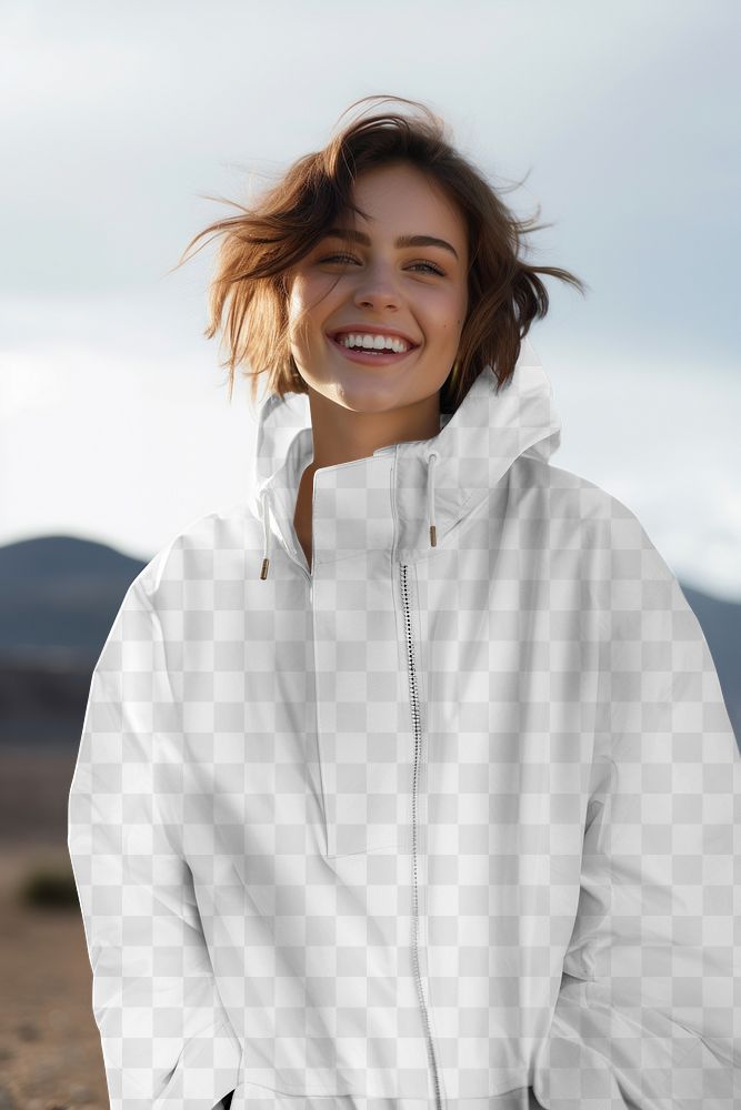 Women's windrunner jacket png mockup, transparent design