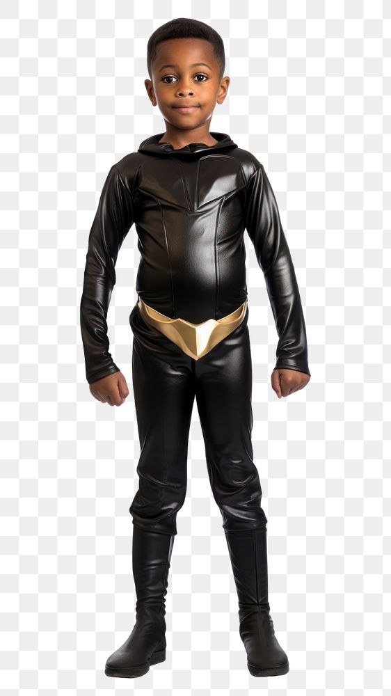PNG Boy dress as black super hero costume sleeve child. AI generated Image by rawpixel.