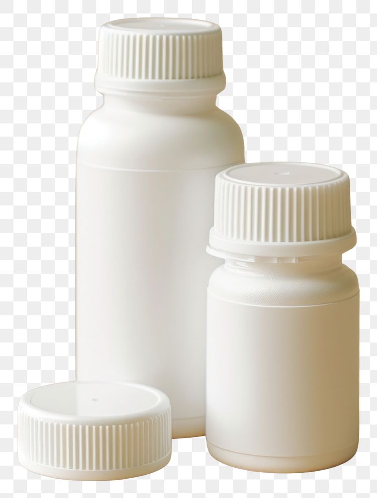 PNG  White medicine in plastic bottles jar medication container. AI generated Image by rawpixel.