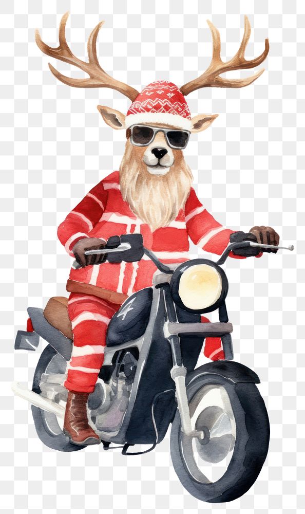PNG Raindeer wearing sunglasses motorcycle vehicle white background. AI generated Image by rawpixel.